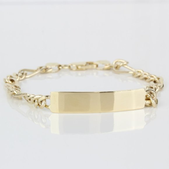 14k Yellow Gold Figaro Link ID Identification Bracelet